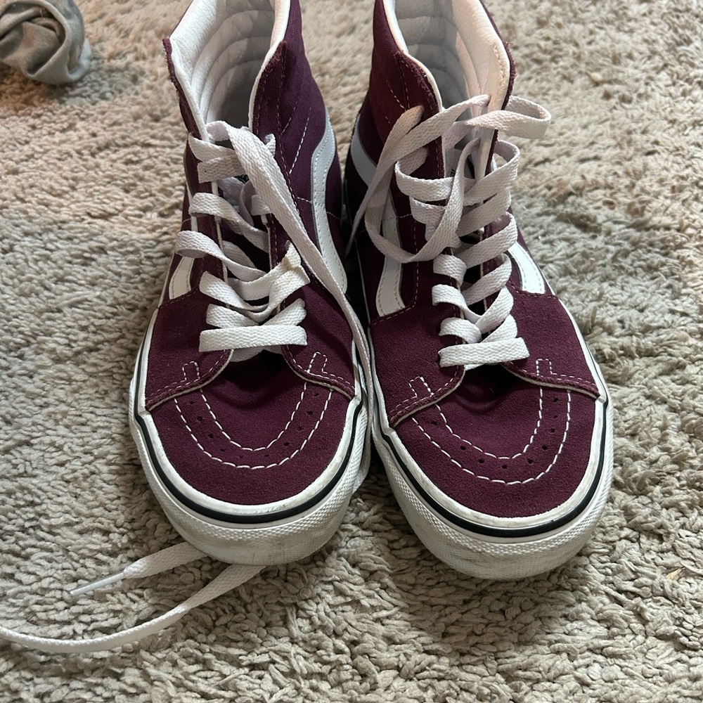 Vans Burgundy and White High-Top Sneakers
